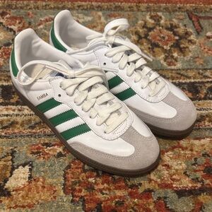 Adidas Samba White and Green Leather Sneakers